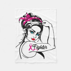 Fighter Rosie The Riveter Breast Cancer Awareness Fleece Blanket