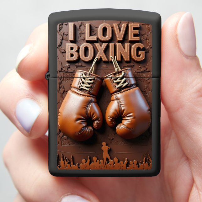 Fighter Silhouette Boxing Gloves Zippo Lighter (In Hand)