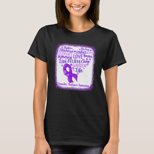 Fighter Warrior Cure Purple Domestic Violence Awar T-Shirt (Front)