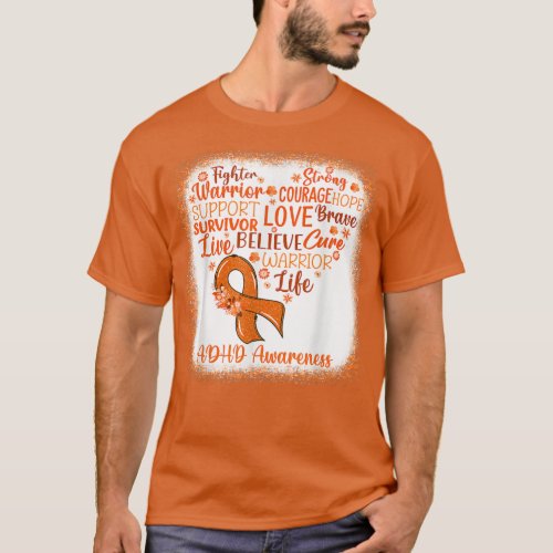 Fighter Warrior Faith Cure Orange Ribbon ADHD Awar T_Shirt