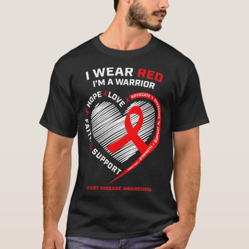 Fighter Warrior Gifts I Wear Red Heart Disease Awa T_Shirt