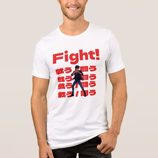 Fighter with 90s Retro Anime Style Tri-Blend Shirt (Front)