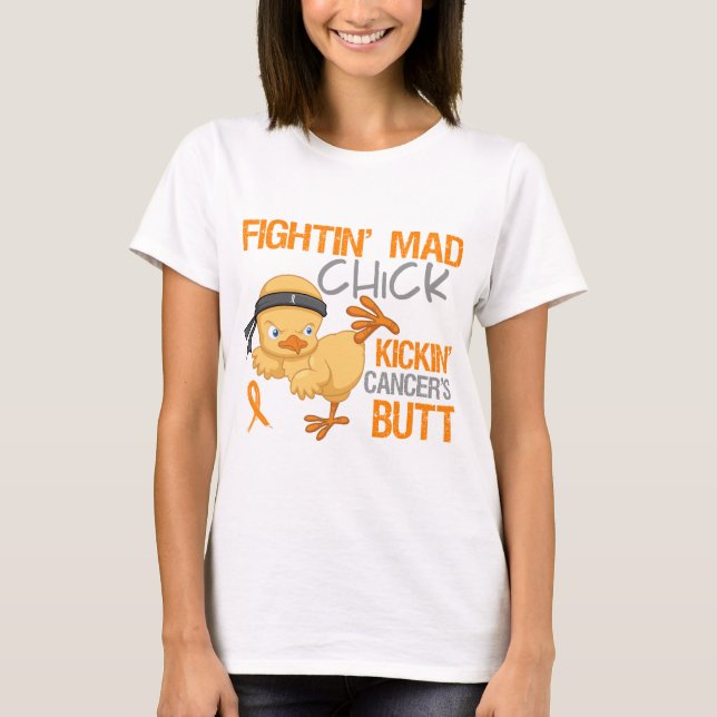 Fightin Chick Kidney Cancer w/ Orange Ribbon T-Shirt (Front)