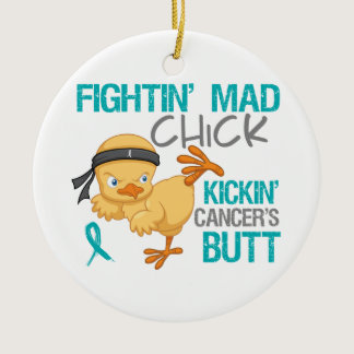 Fightin Chick Ovarian Cancer Ceramic Ornament