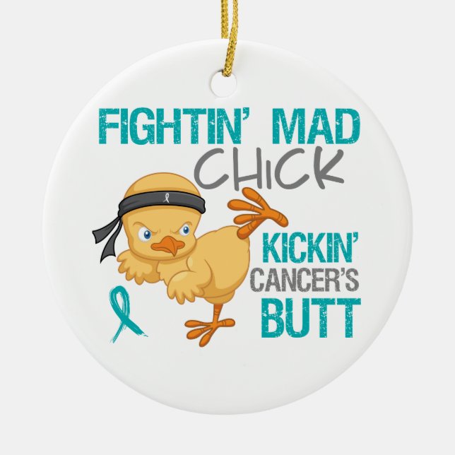 Fightin Chick Ovarian Cancer Ceramic Ornament (Front)