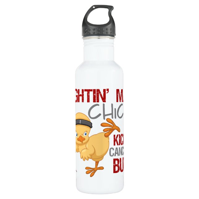 Fightin Chick Throat Cancer Stainless Steel Water Bottle (Front)