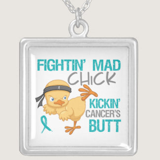 Fightin' Mad Chick Ovarian Cancer Silver Plated Necklace