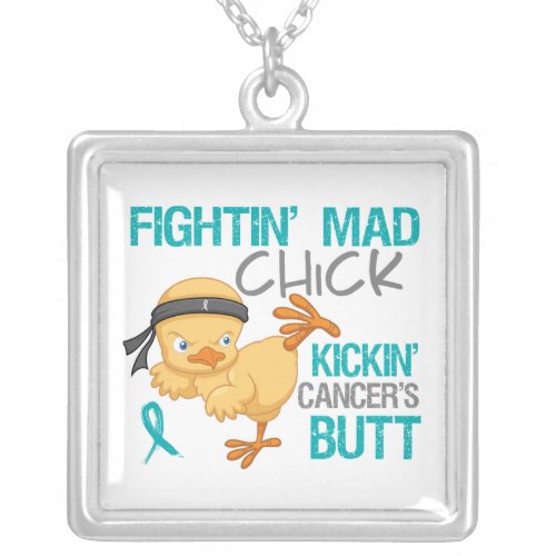 Fightin Mad Chick Ovarian Cancer Silver Plated Necklace
