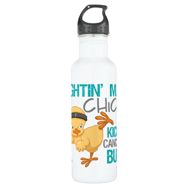 Fightin' Mad Chick Ovarian Cancer Water Bottle (Front)