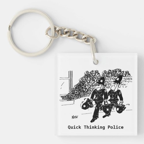 Fighting a Fire at Police Station Police Officer Keychain