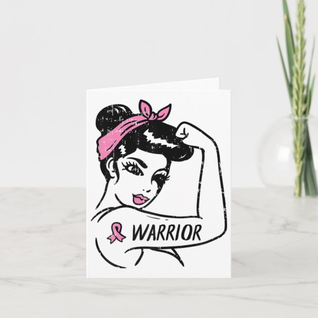 Fighting Breast Cancer Warrior Rosie Riveter Pink  Card (Front)