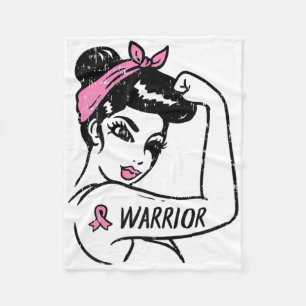 Fighting Breast Cancer Warrior Rosie Riveter Pink Fleece Blanket