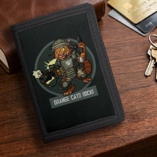 Fighting Cat Marine Orange Cats Rock! Artwork Tri-fold Wallet
