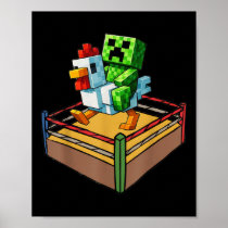 Fighting Chicken Video Games Shirt Boy Kids Funny  Poster
