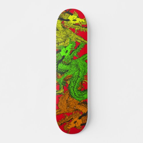Fighting Dragons Multicolored Sicc Graphics Skateboard