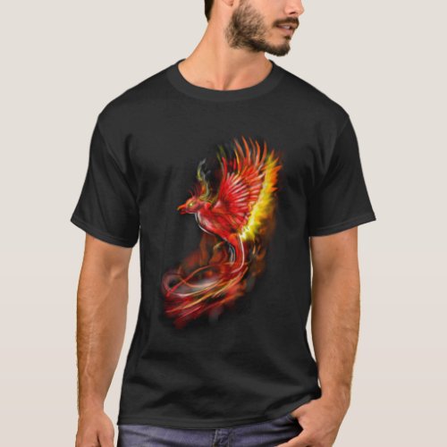 fighting flaming red phoenix graphic art design T_Shirt