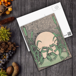 Fighting Green Frogs Lily Pad Postcard