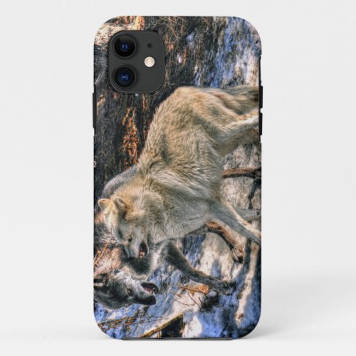 Fighting Grey Wolf Challenge Wildlife Photo iPhone 11 Case