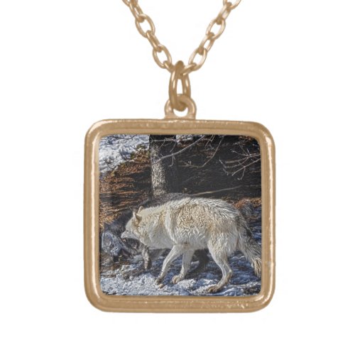 Fighting Grey Wolves Gold Plated Necklace