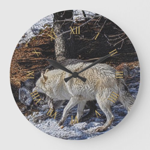 Fighting Grey Wolves Wildlife Clock