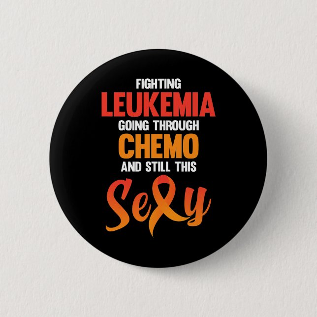 Fighting Leukemia Awareness Orange Ribbon Support  Button (Front)