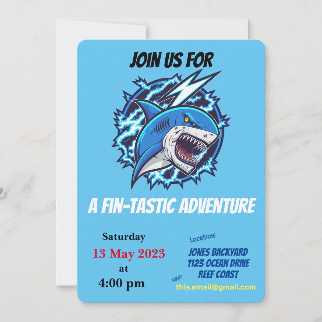 Fighting Ninja Shark Party Invitation (Front)