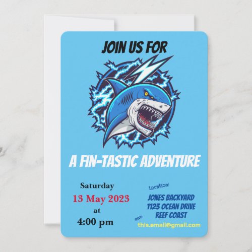 Fighting Ninja Shark Party Invitation