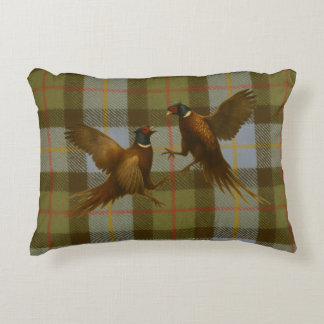 Fighting Pheasants on tweed / tartan background Accent Pillow