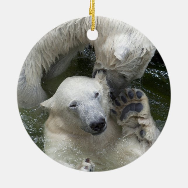 Fighting Polar Bears Ceramic Ornament (Back)