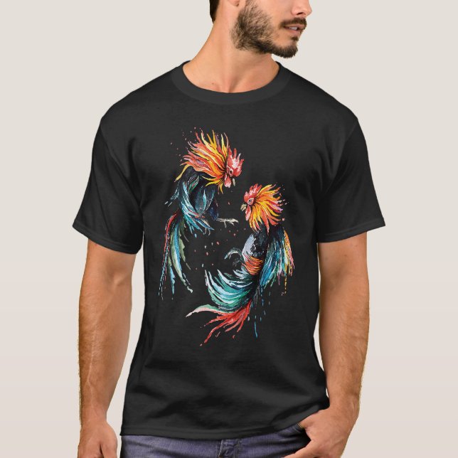 Fighting Rooster Art Chicken Chinese Zodiac Pride  T-Shirt (Front)