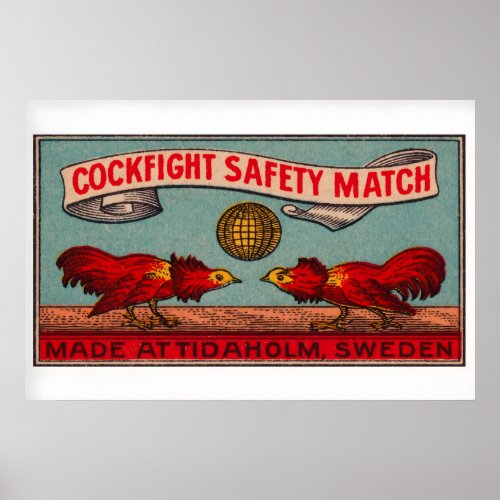 Fighting Roosters - Matchbox Print - Sweden Wall