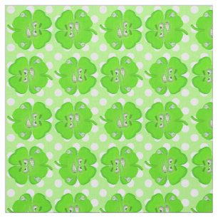 Fighting Shamrock On White Dots Fabric