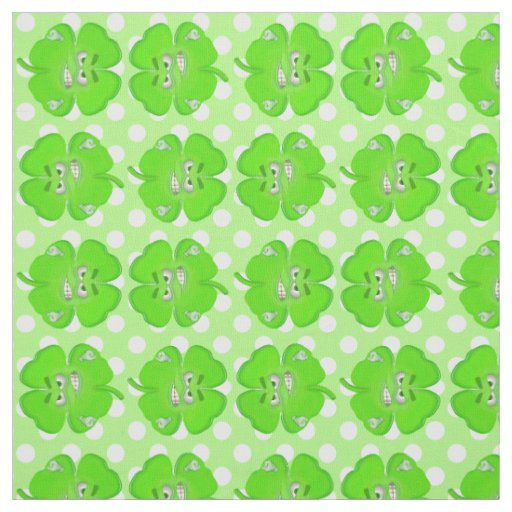 Fighting Shamrock On White Dots Fabric