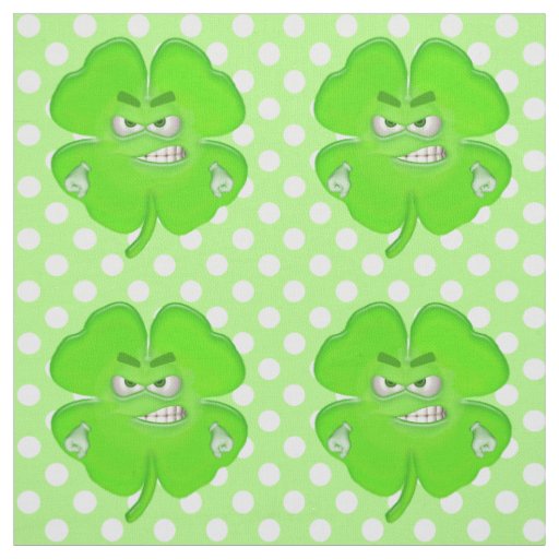 Fighting Shamrock On White Dots Fabric