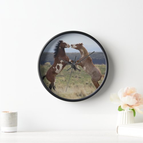 Fighting Stallions Steens Mountains Oregon Clock
