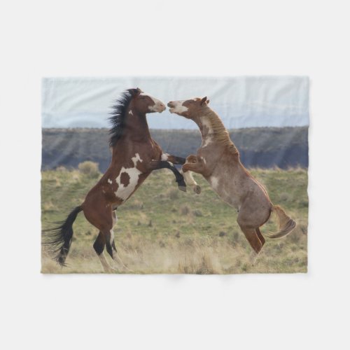 Fighting Stallions Steens Mountains Oregon Fleece Blanket