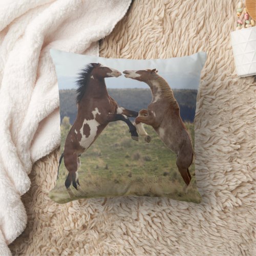 Fighting Stallions Steens Mountains Oregon Throw Pillow