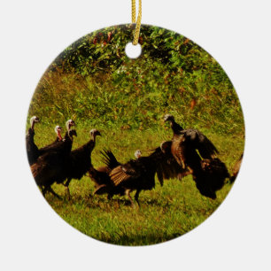 Fighting Wild Turkeys in The Smoky Mountains Ceramic Ornament