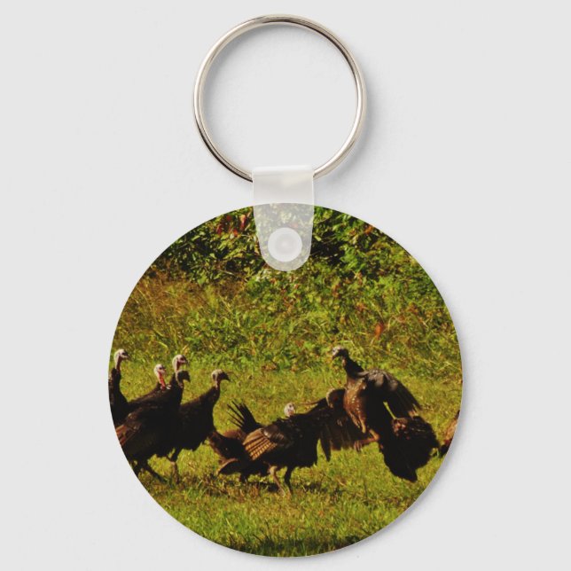 Fighting Wild Turkeys in The Smoky Mountains Keychain (Front)