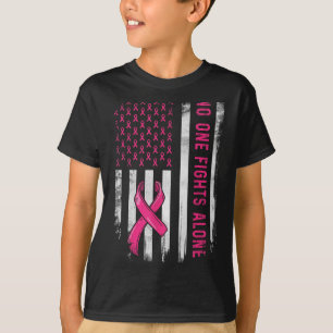Fights Breast Cancer Alone American Flag nk Ribbon T-Shirt