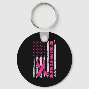 Fights Breast Cancer Alone Us Flag Nk Ribbon Keychain