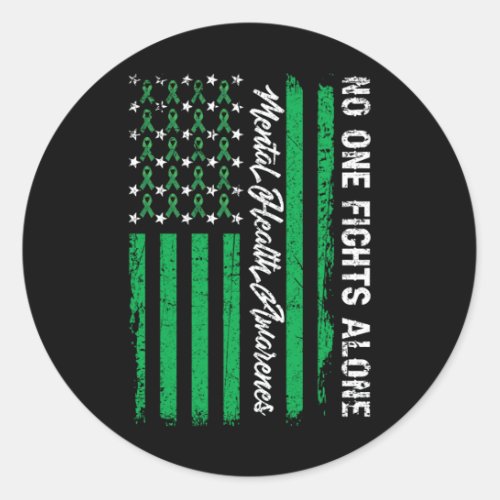 Fights USA Flag Mental Health Awareness Green Classic Round Sticker