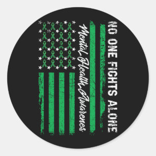 Fights USA Flag Mental Health Awareness Green Classic Round Sticker