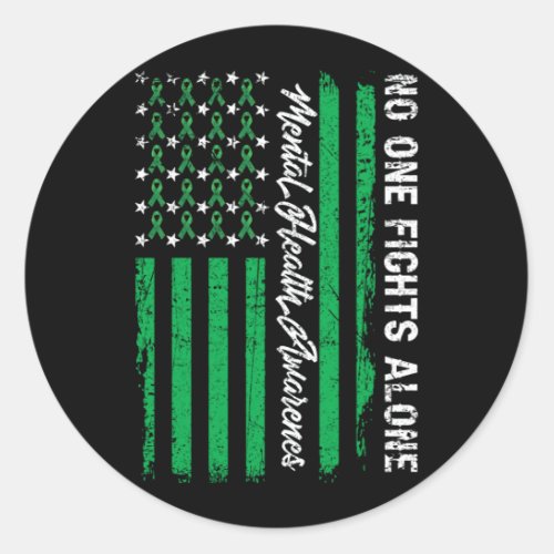 Fights USA Flag Mental Health Awareness Green Classic Round Sticker