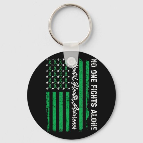 Fights USA Flag Mental Health Awareness Green Keychain