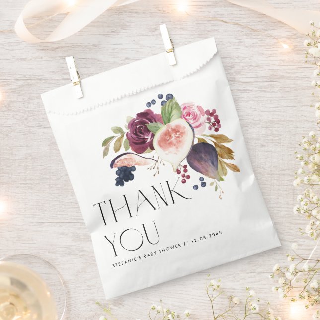 Figs and Berry Autumn Floral Baby Shower Thank You Favor Bag (Clipped)