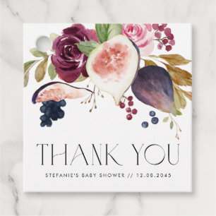 Figs and Burgundy Flowers Baby Shower Thank You Favor Tags