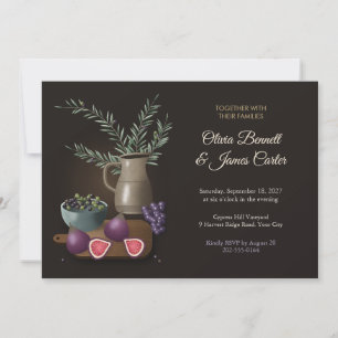 Figs and Olives Harvest Table Dark Wedding Invitation