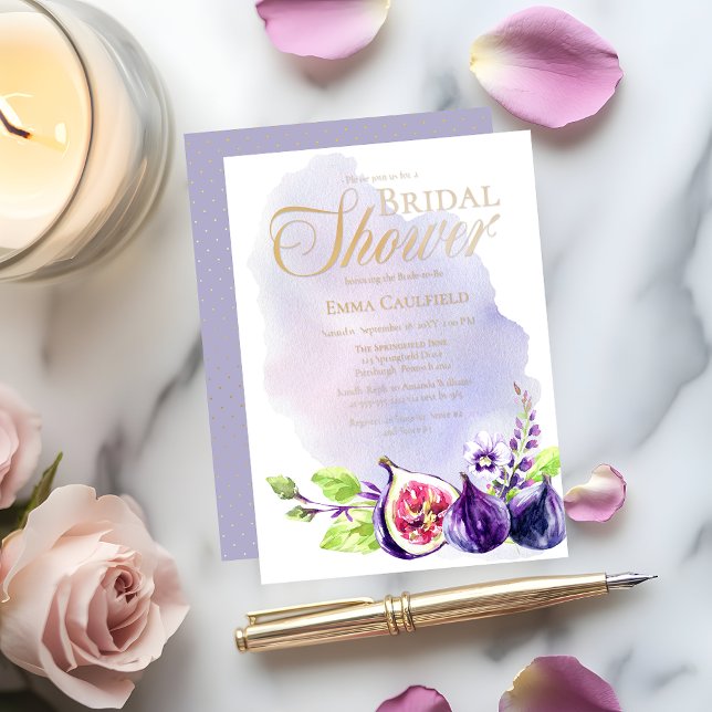 Figs Boho Purple Lavender Floral Bridal Shower Foil Invitation (Boho Figs and Floral Purple and Lavender Bridal Shower Gold Foil Invitation)