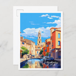 Figueres Spain vintage travel illustration Postcard